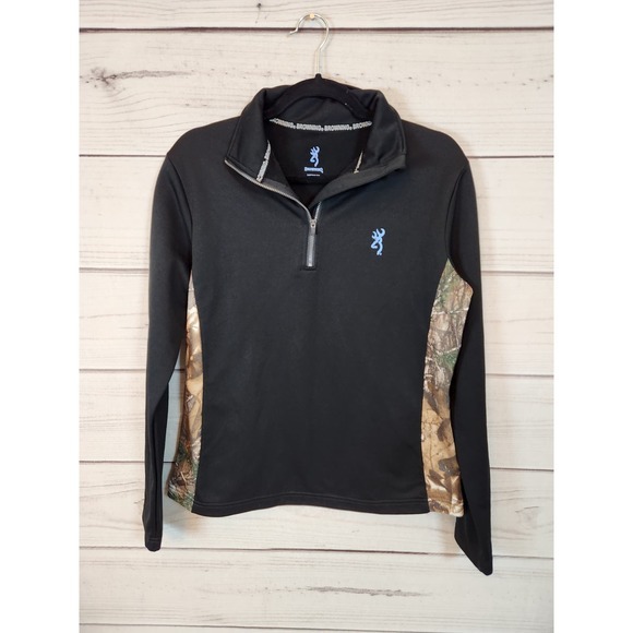 Browning Women's Black Half Zip Fleece Long Sleeve‎ Pullover Sweatshirt Size M - Picture 1 of 6